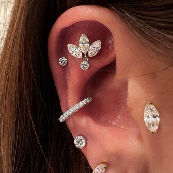 Maria Tash Inspired Lotus Diamond Piercing Earring - Picture 2 of 2